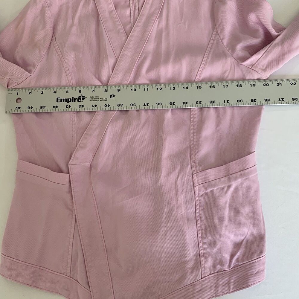 White House Black Market Jacket L Pink Collarless Open Drape Roll Tab Barbie - Picture 10 of 13